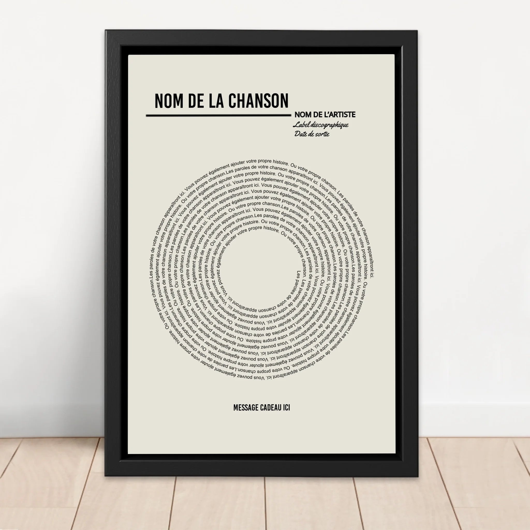 Toile personnalisée – Affiche vinyle personnalisée avec paroles