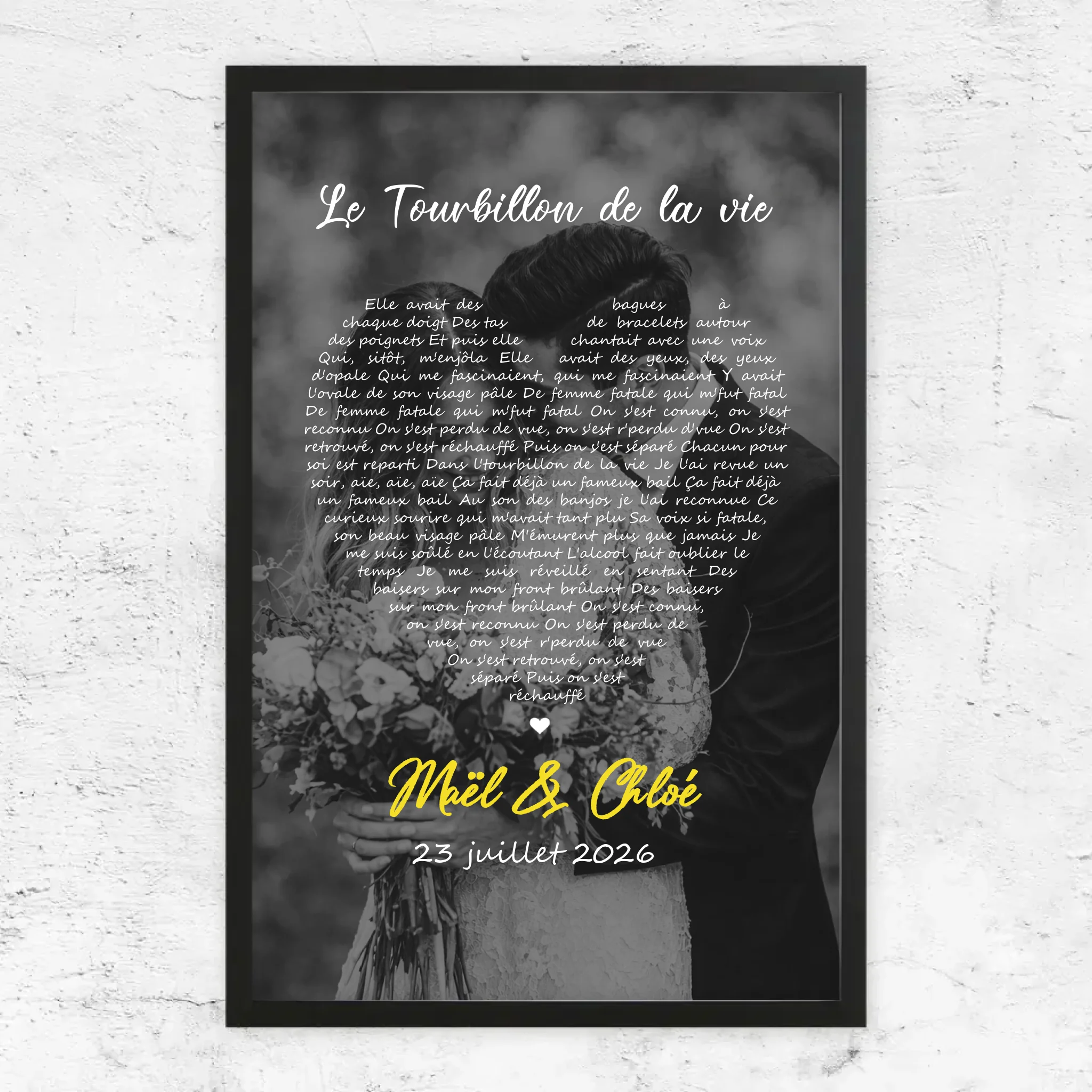 Poster personnalisé – Paroles de chanson en noir et blanc en forme de cœur-Vertical