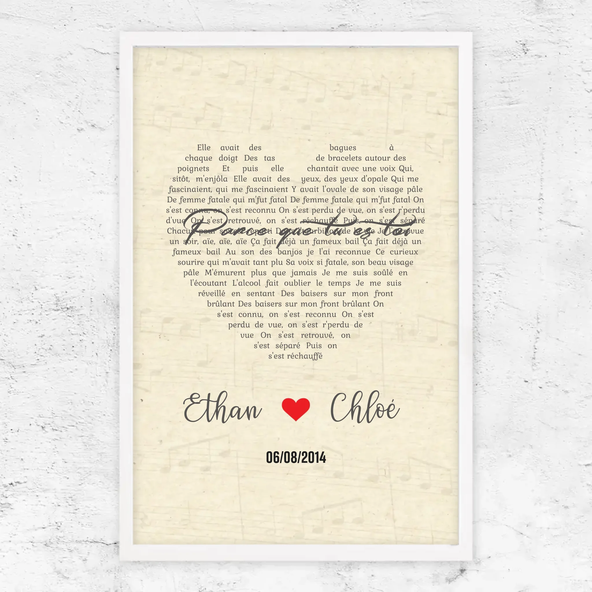 Poster personnalisé – Chanson personnalisée en forme de cœur-verticale