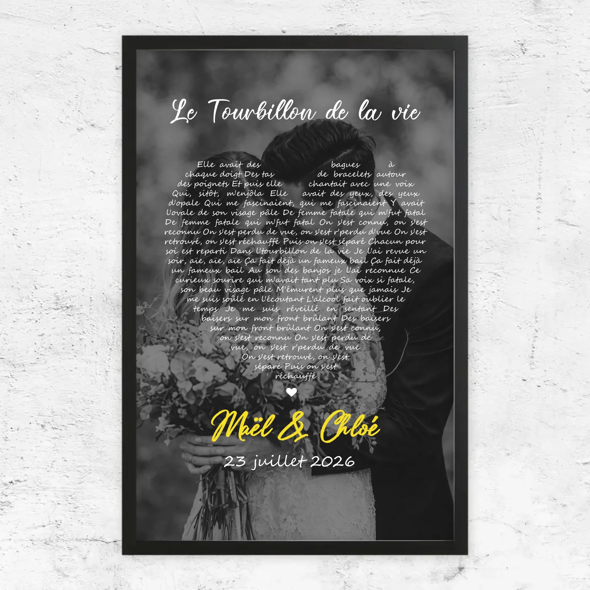 Poster personnalisé – Paroles de chanson en noir et blanc en forme de cœur-Vertical