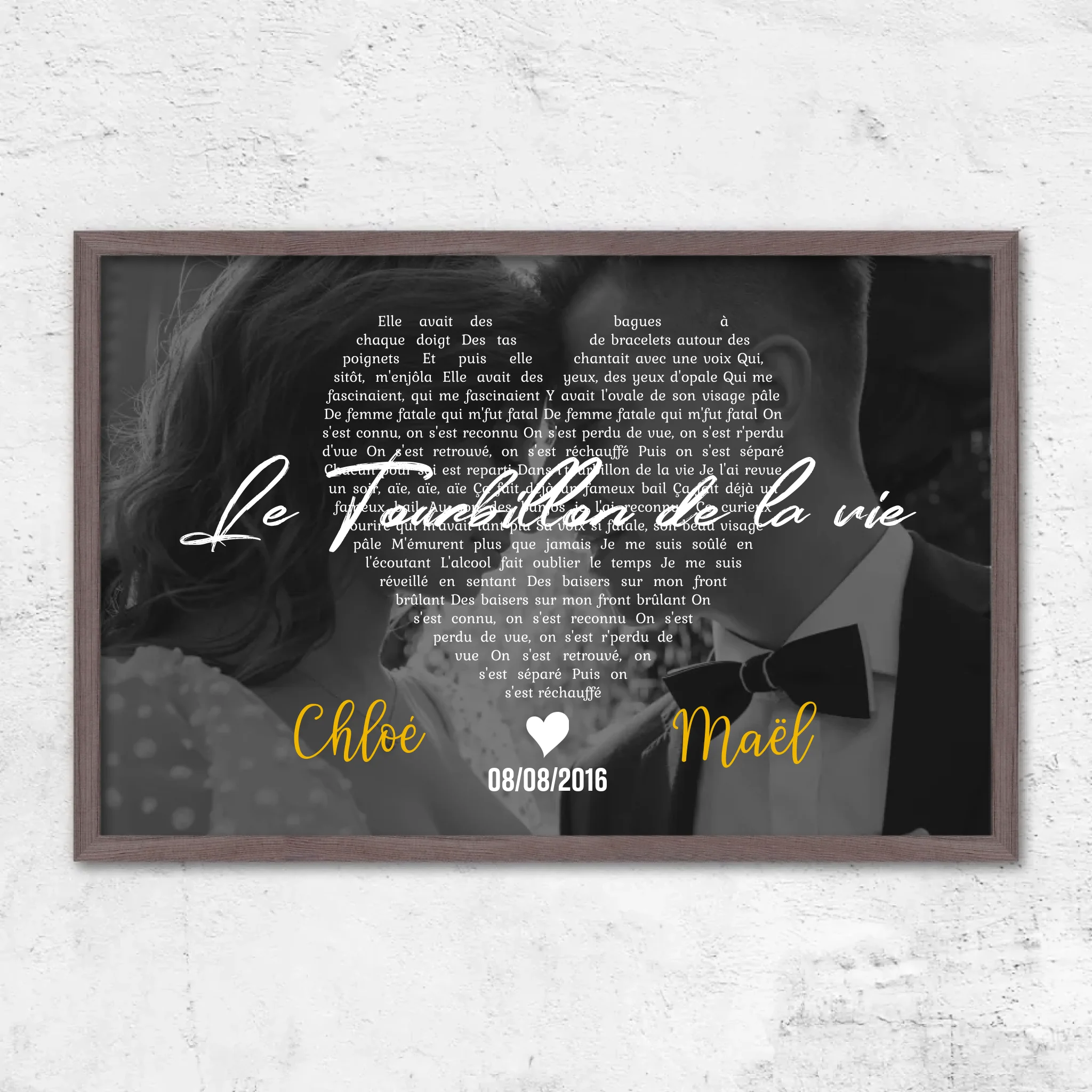 Poster personnalisé – Paroles de chanson en noir et blanc en forme de cœur