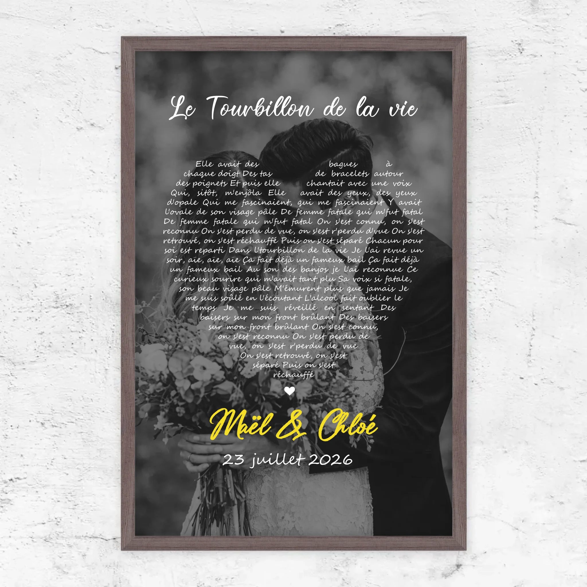Poster personnalisé – Paroles de chanson en noir et blanc en forme de cœur-Vertical