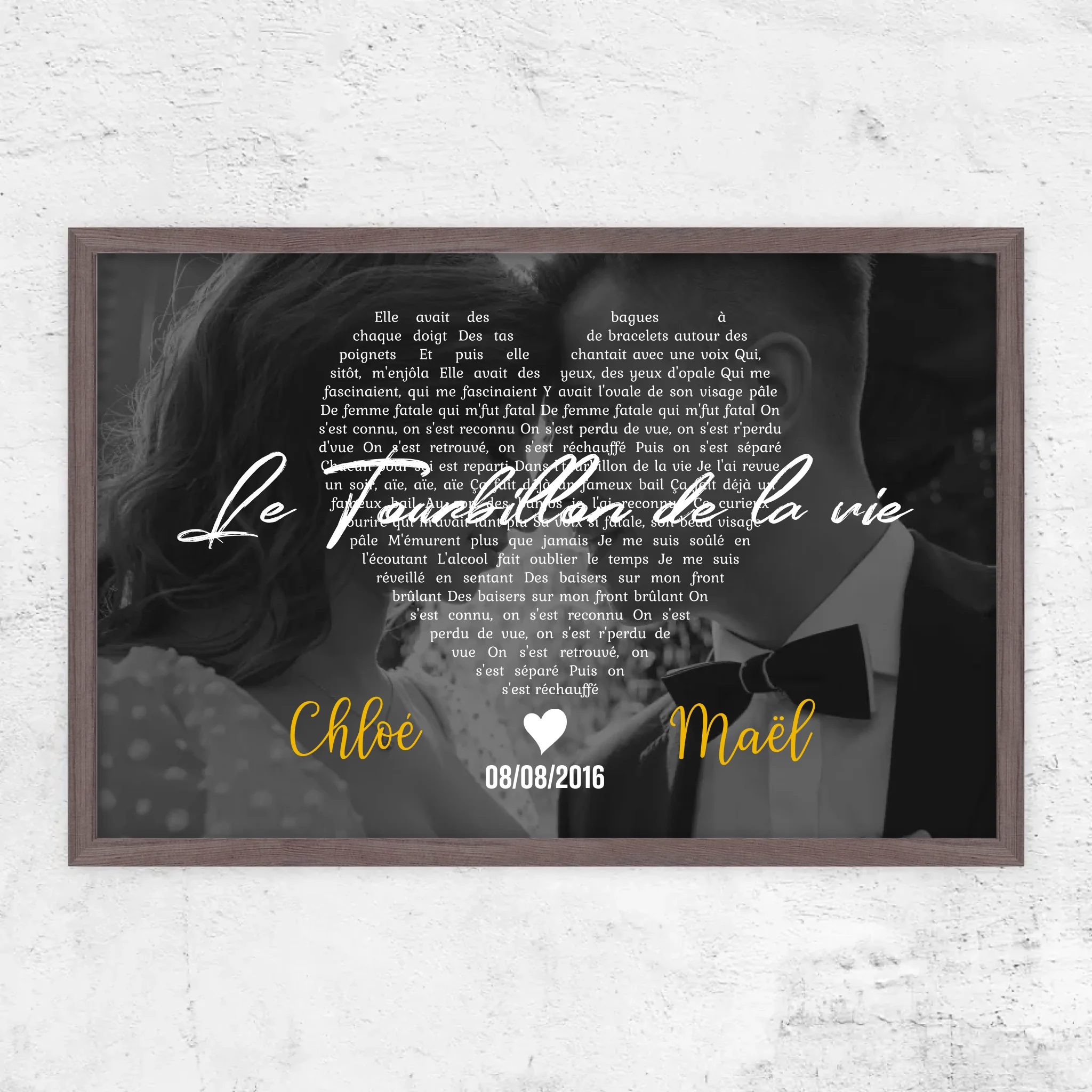 Poster personnalisé – Paroles de chanson en noir et blanc en forme de cœur