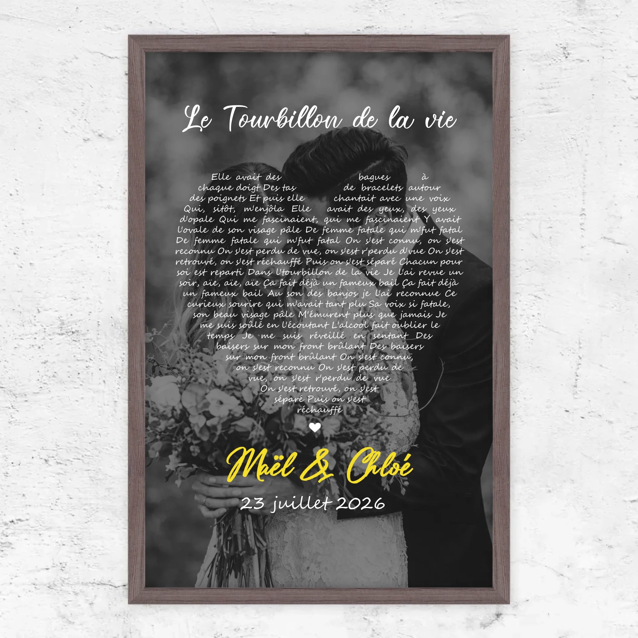 Poster personnalisé – Paroles de chanson en noir et blanc en forme de cœur-Vertical
