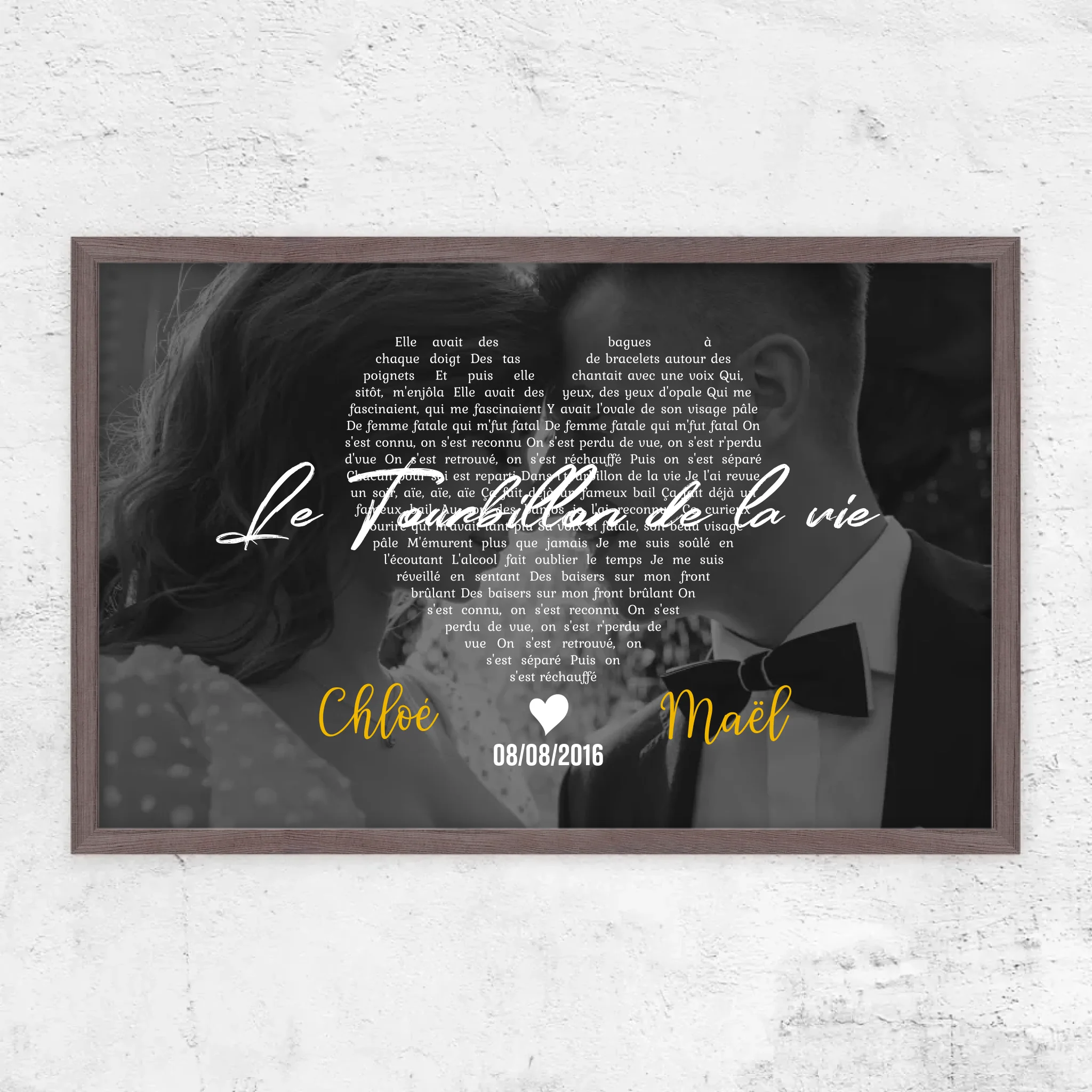Poster personnalisé – Paroles de chanson en noir et blanc en forme de cœur