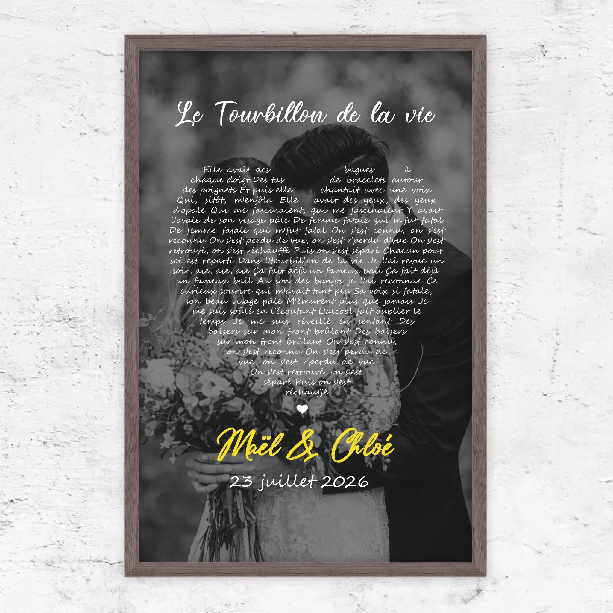 Poster personnalisé – Paroles de chanson en noir et blanc en forme de cœur-Vertical