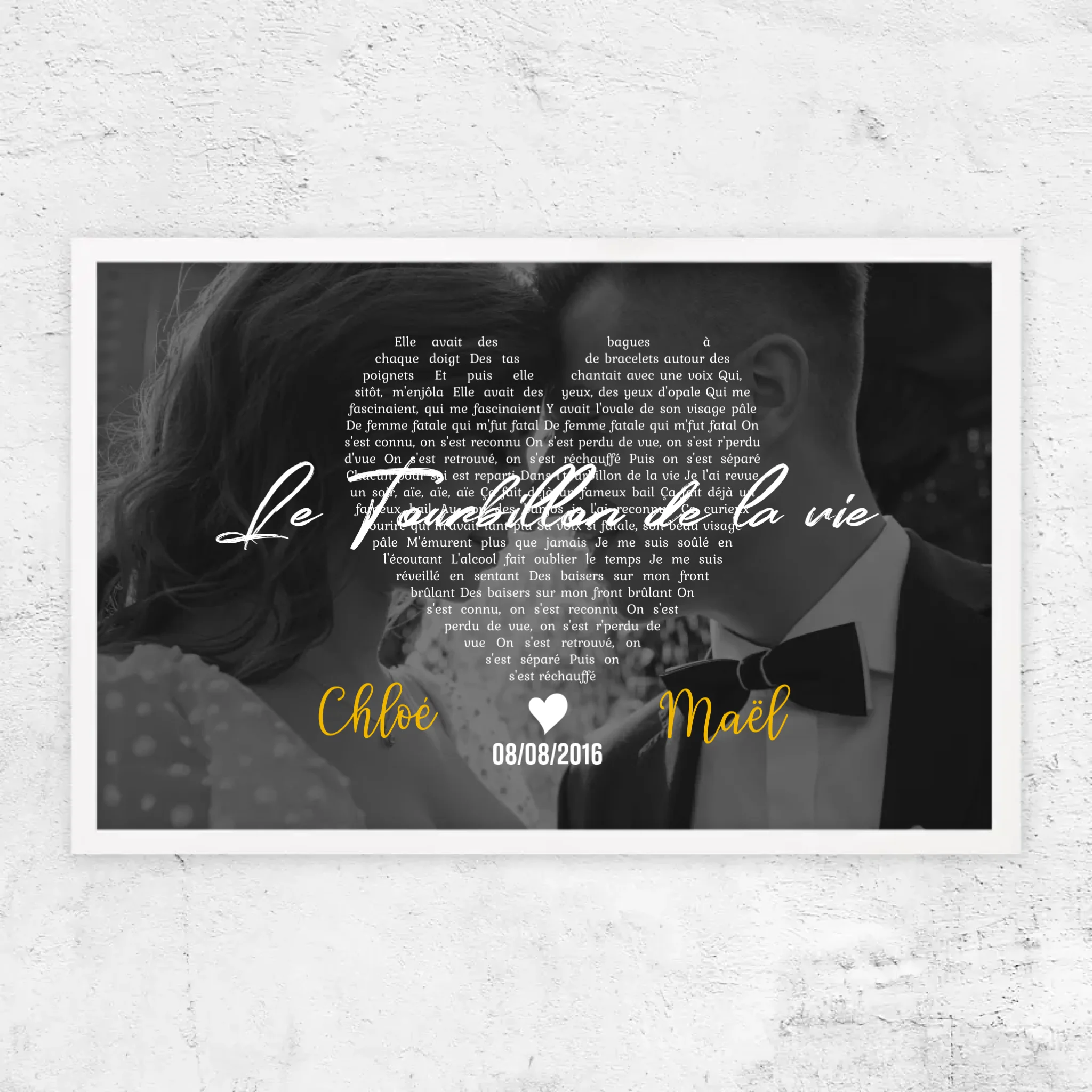 Poster personnalisé – Paroles de chanson en noir et blanc en forme de cœur