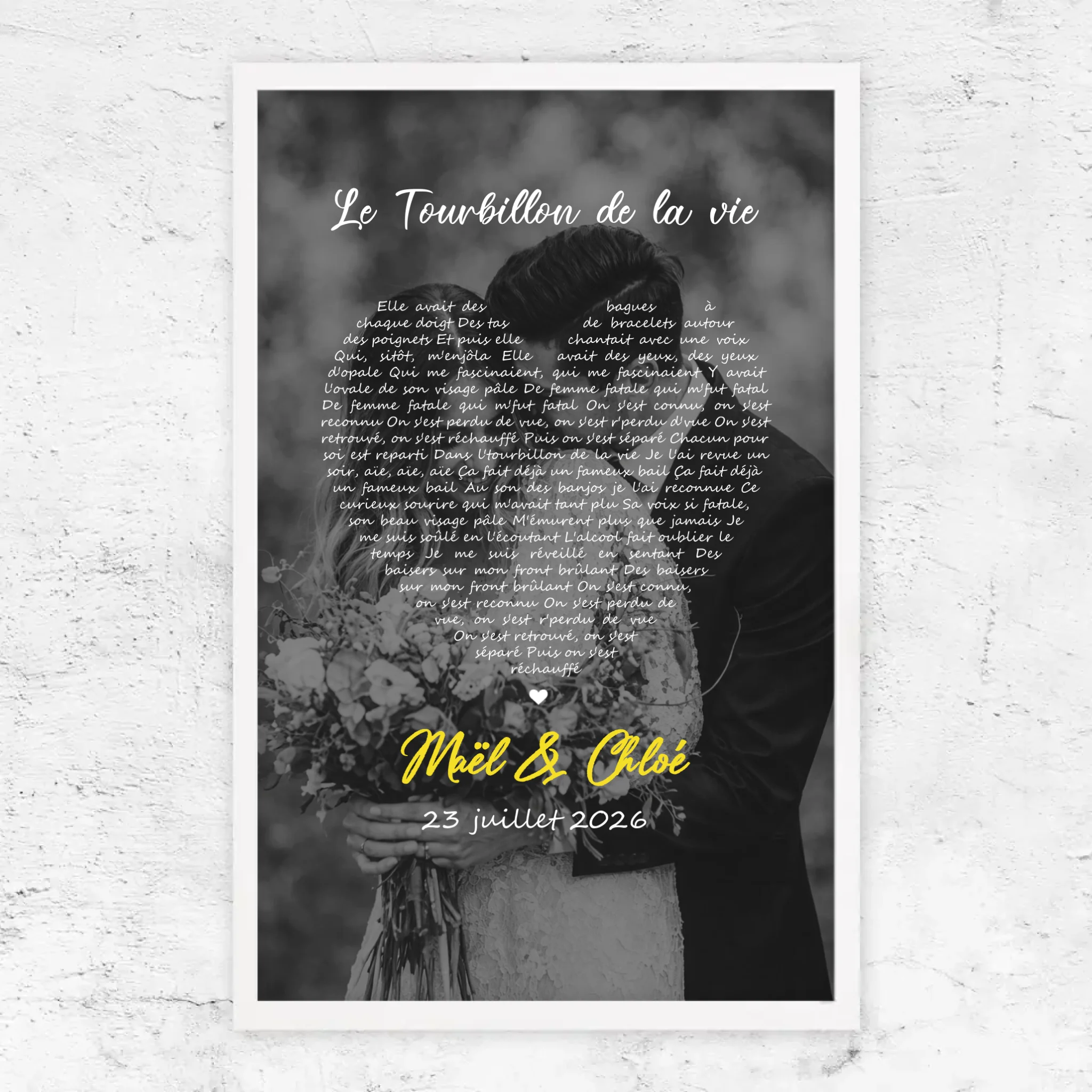 Poster personnalisé – Paroles de chanson en noir et blanc en forme de cœur-Vertical