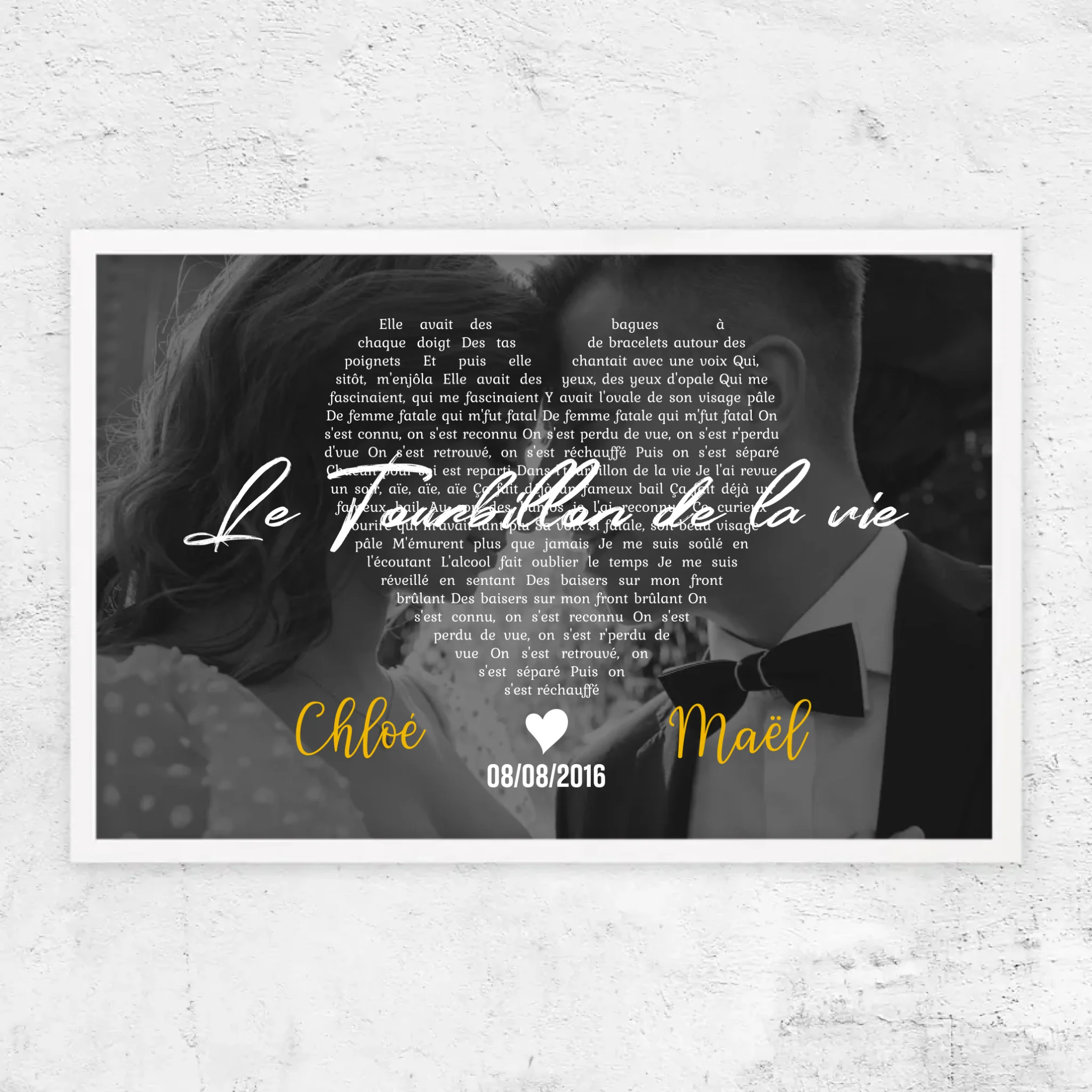 Poster personnalisé – Paroles de chanson en noir et blanc en forme de cœur