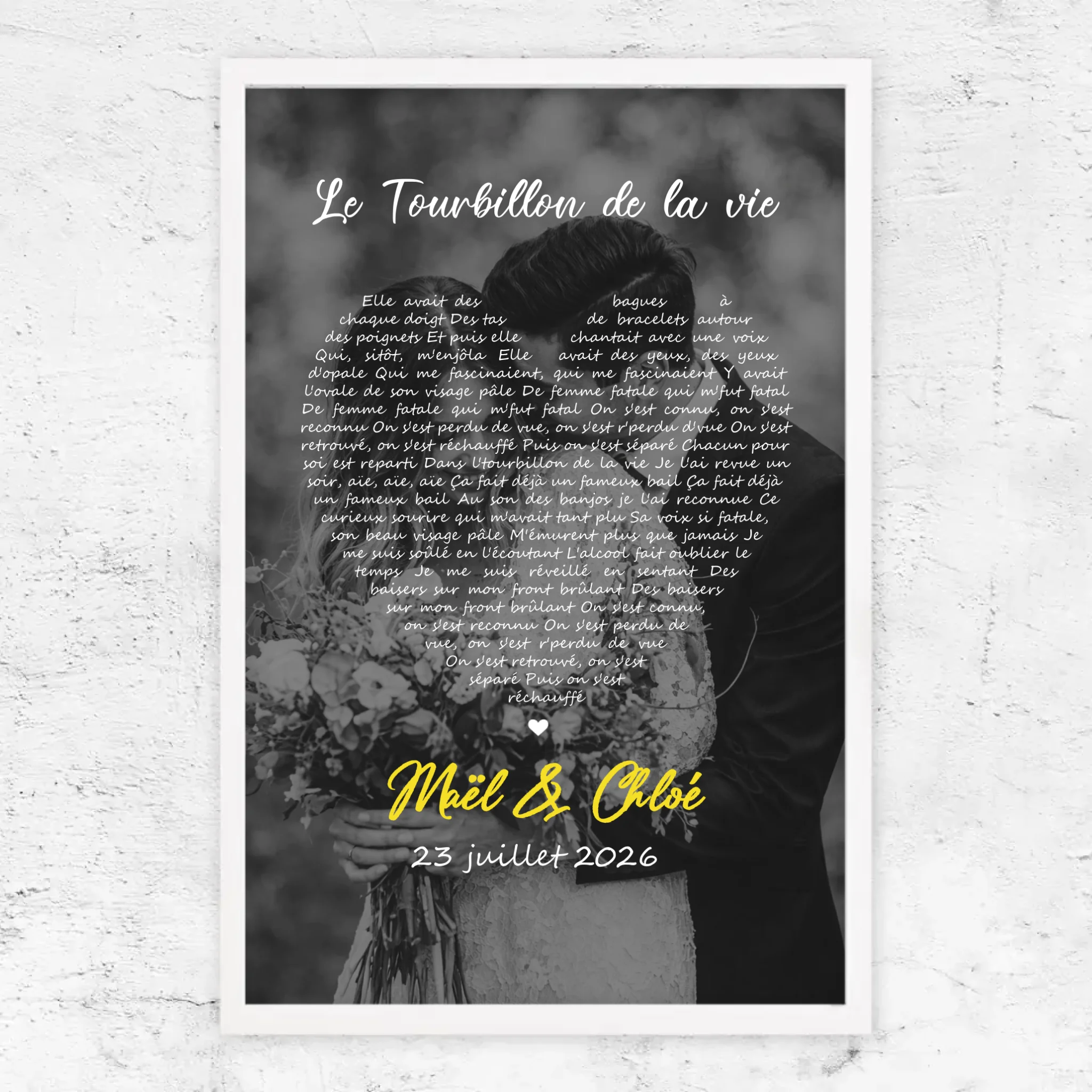 Poster personnalisé – Paroles de chanson en noir et blanc en forme de cœur-Vertical