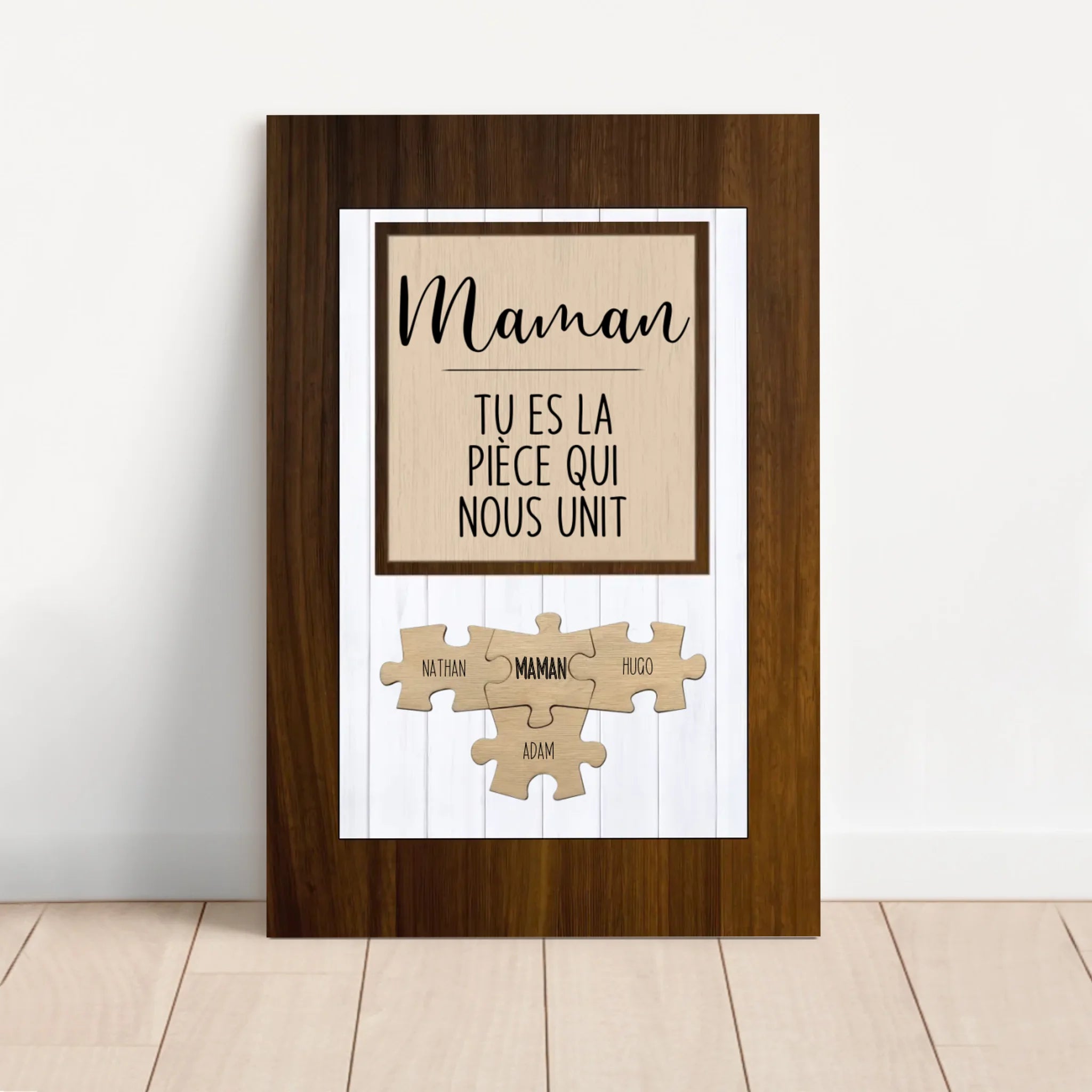 Toile personnalisée – Maman, tu es la pièce du puzzle qui nous unit