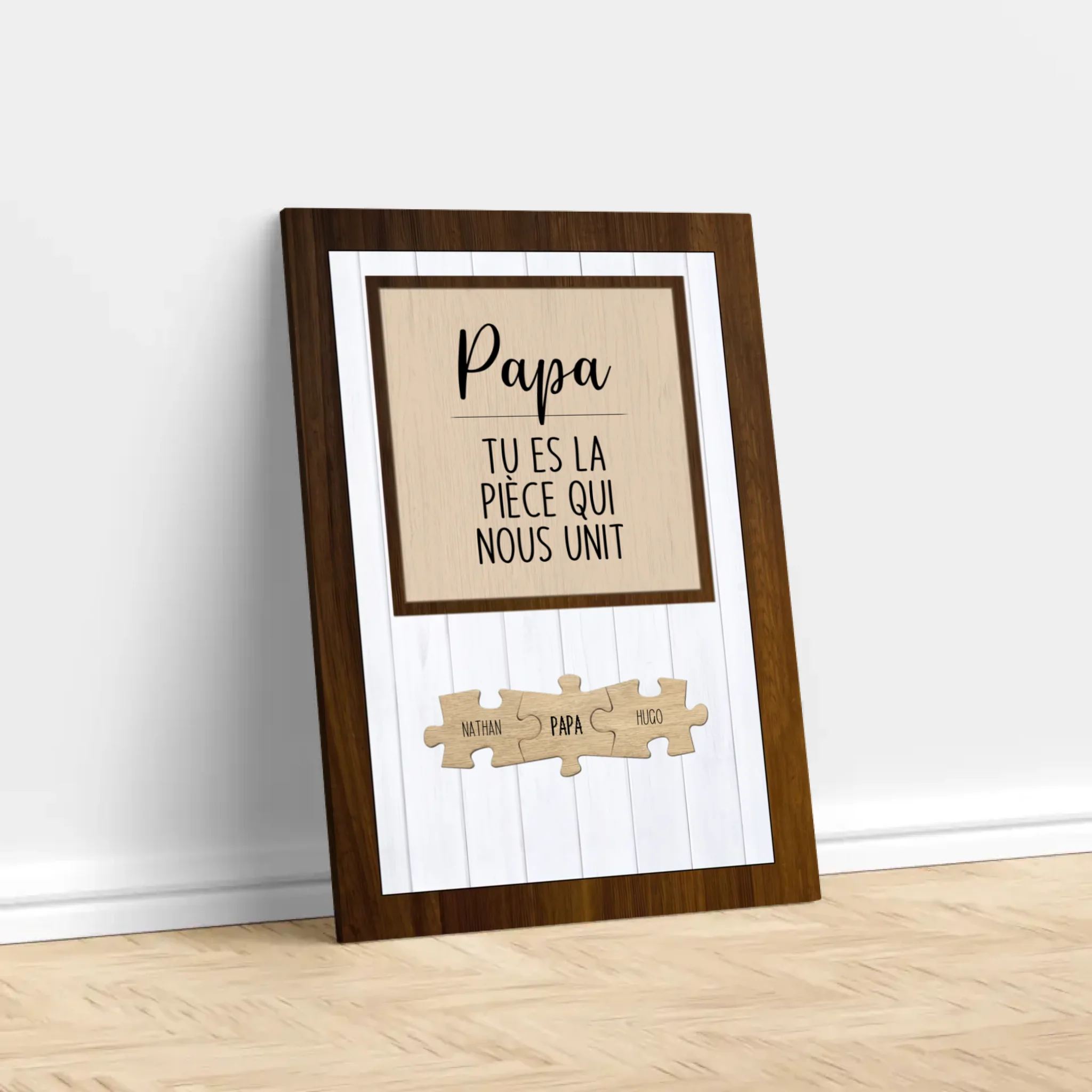 Toile personnalisée – Papa, tu es la pièce du puzzle qui nous unit