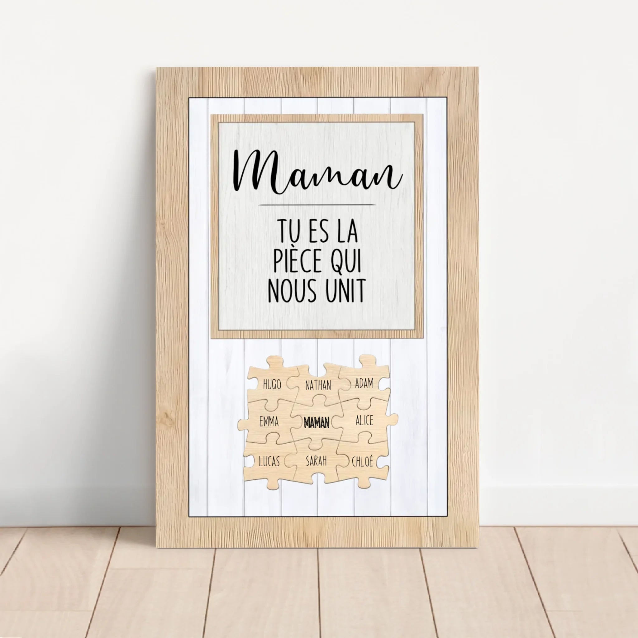 Toile personnalisée – Maman, tu es la pièce du puzzle qui nous unit