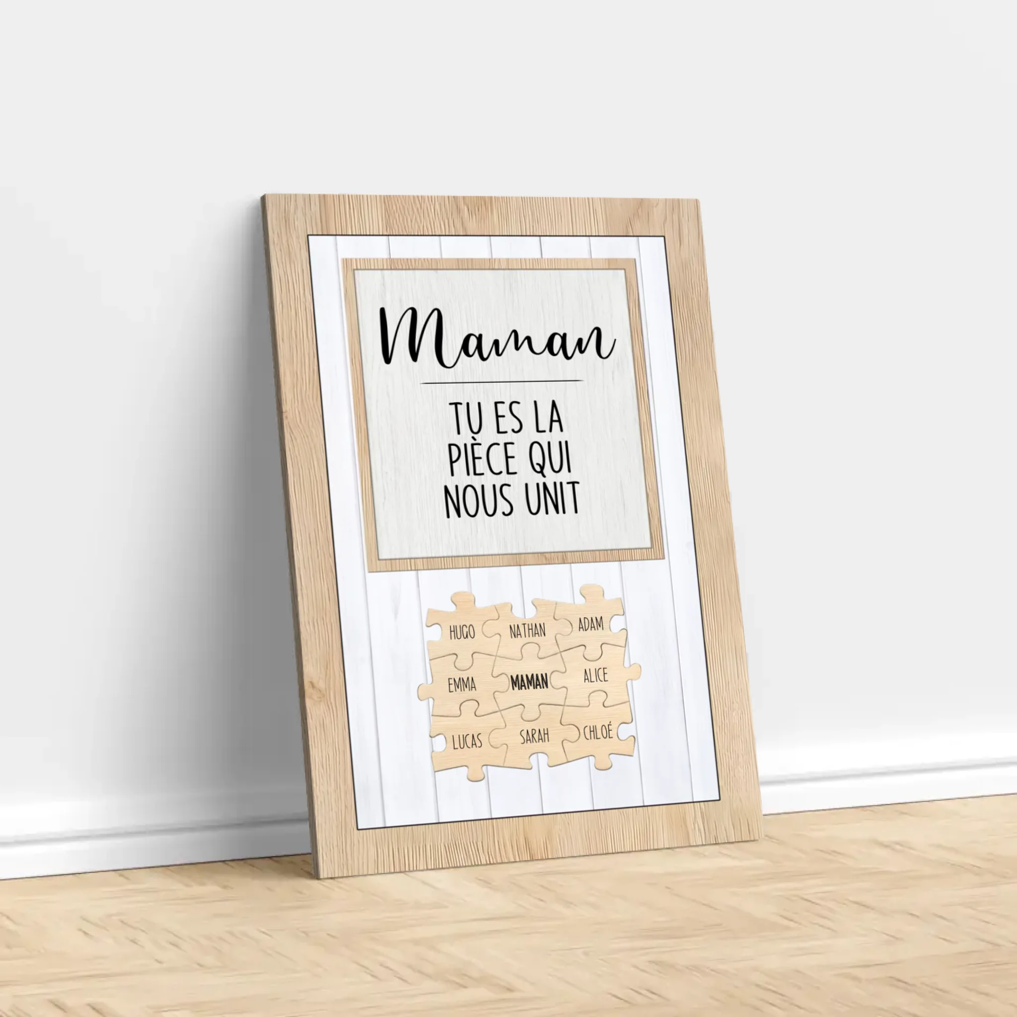 Toile personnalisée – Maman, tu es la pièce du puzzle qui nous unit