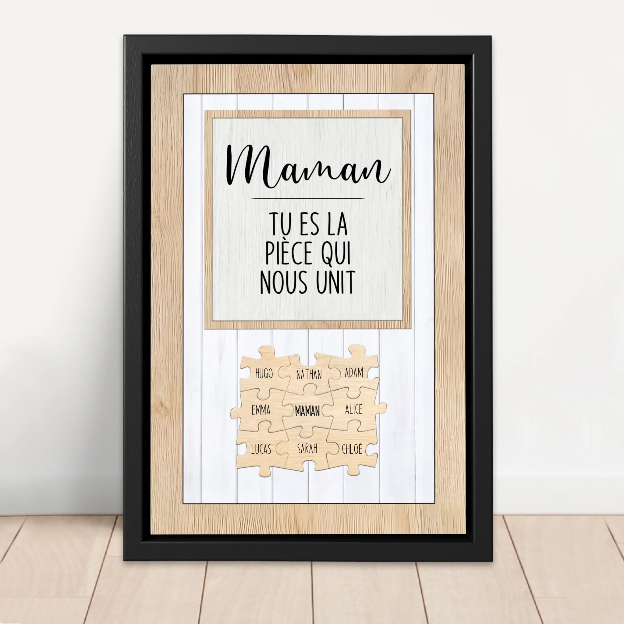 Toile personnalisée – Maman, tu es la pièce du puzzle qui nous unit